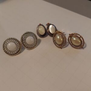 Vintage/Antique clip on pearl-like earrings- 3 pairs